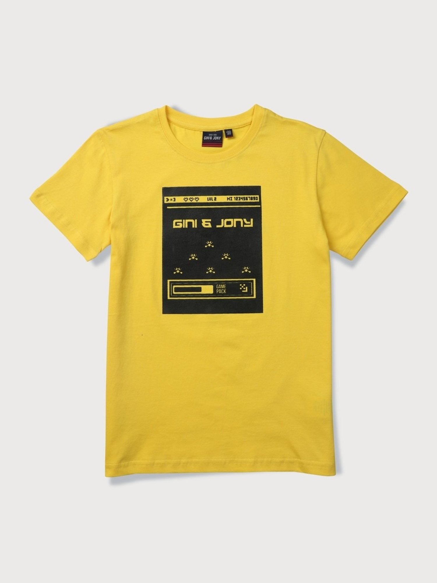 Gini & Jony Kids Yellow & Black Cotton Printed T-Shirt