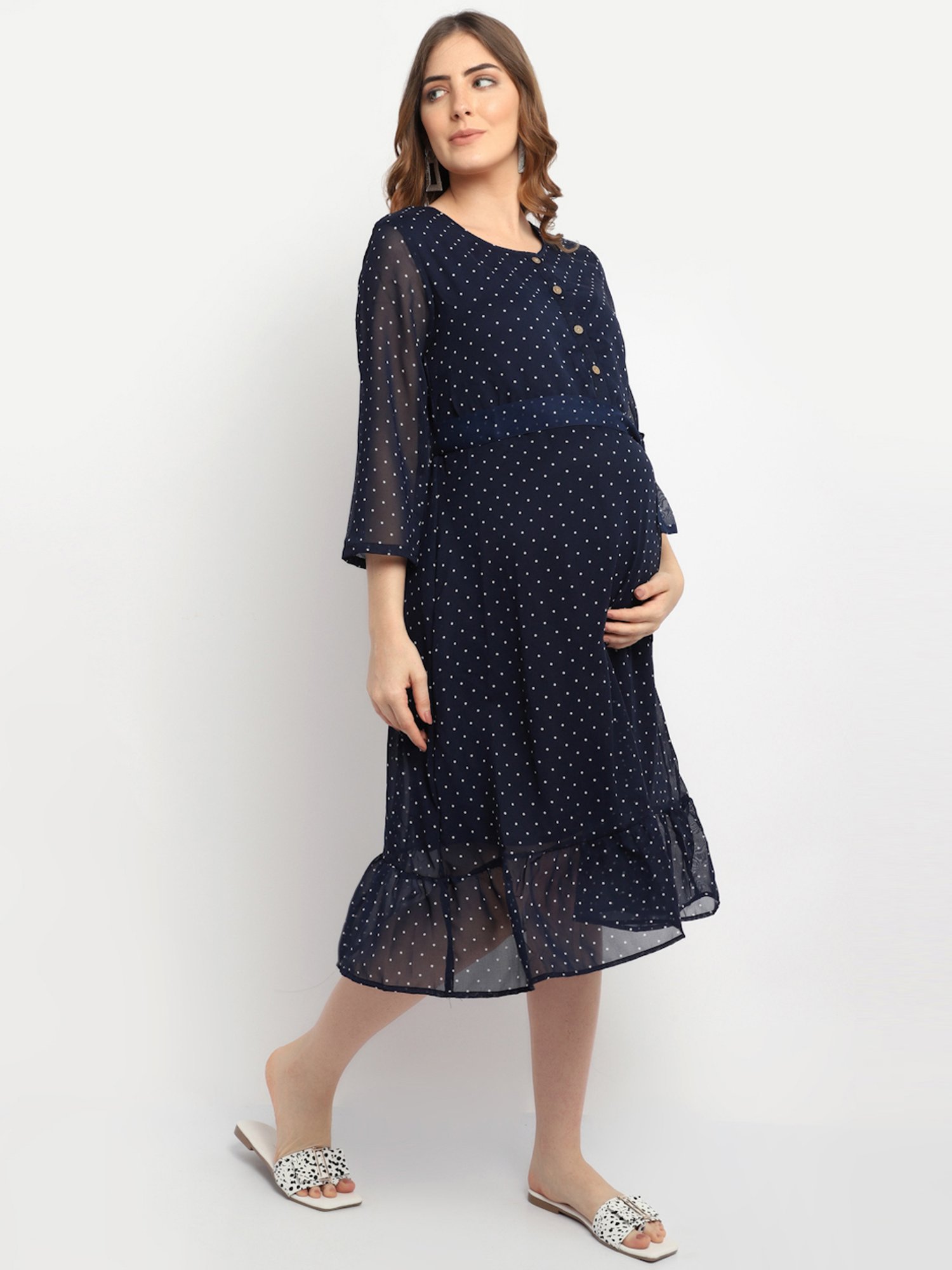 Moms Maternity Navy Polka Dots Dress