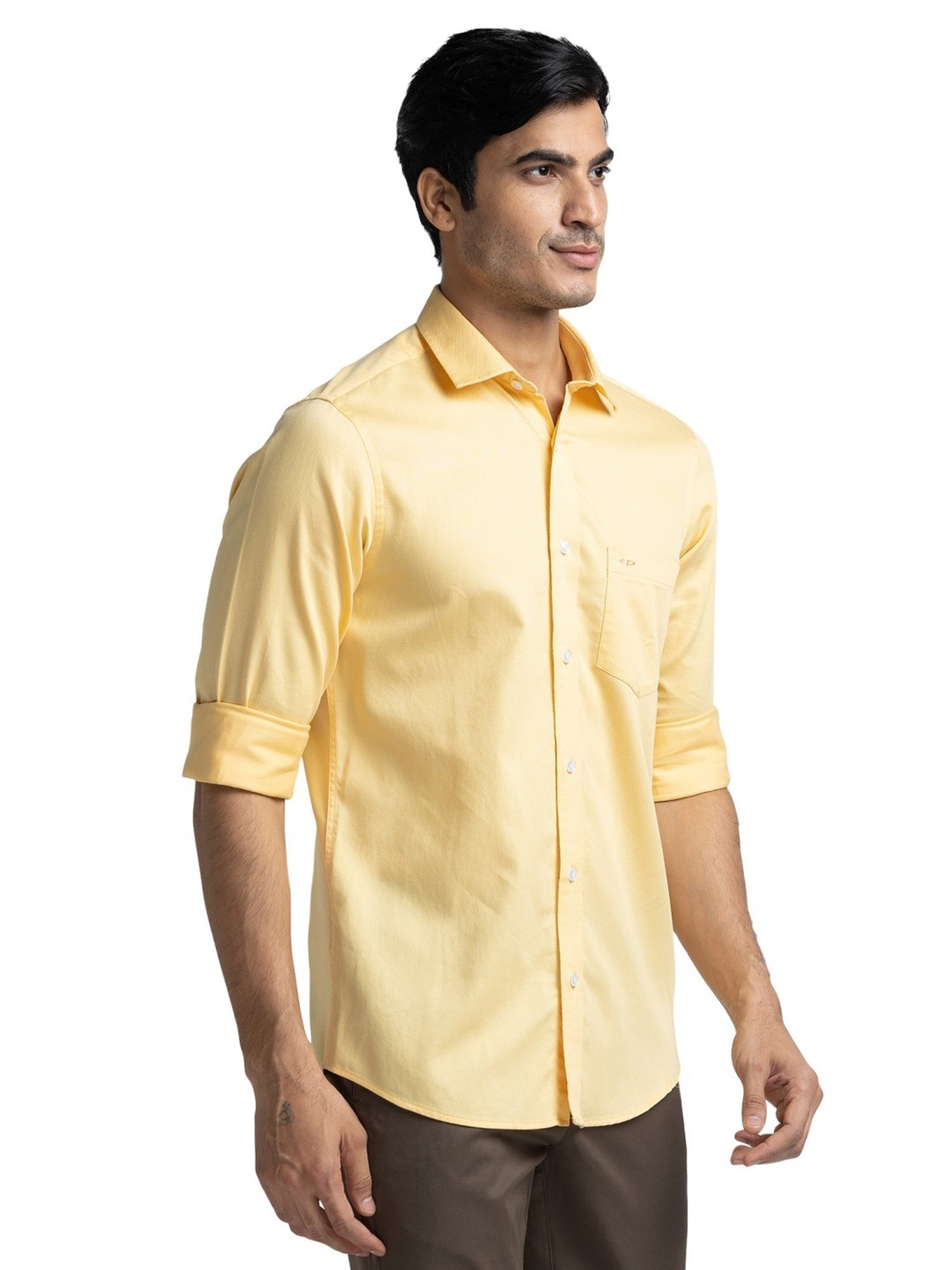 ColorPlus Yellow Pure Cotton Tailored Fit Shirt