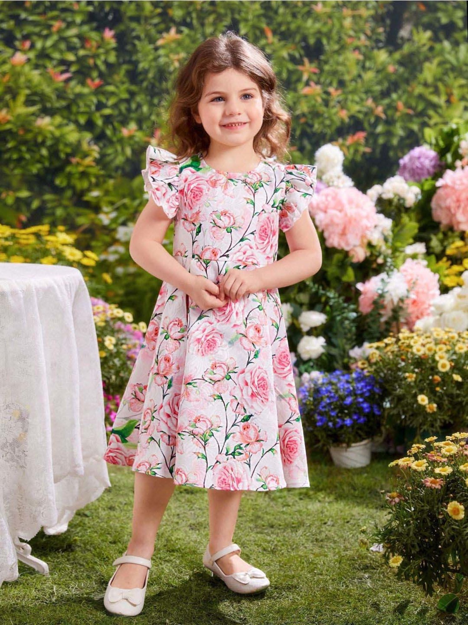 Bolly Lounge Girls Pink & White Floral Dress