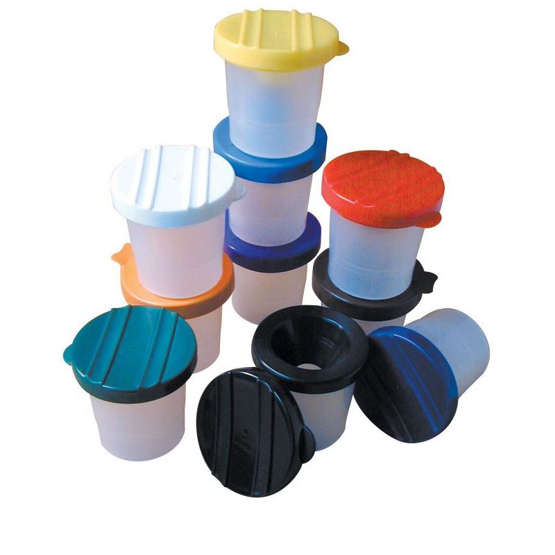 Creativity Street No-Spill Round Cup Plastic Paint Pot Set with Assorted Colored Lids, 3 Inches Wide, Translucent, set of 10