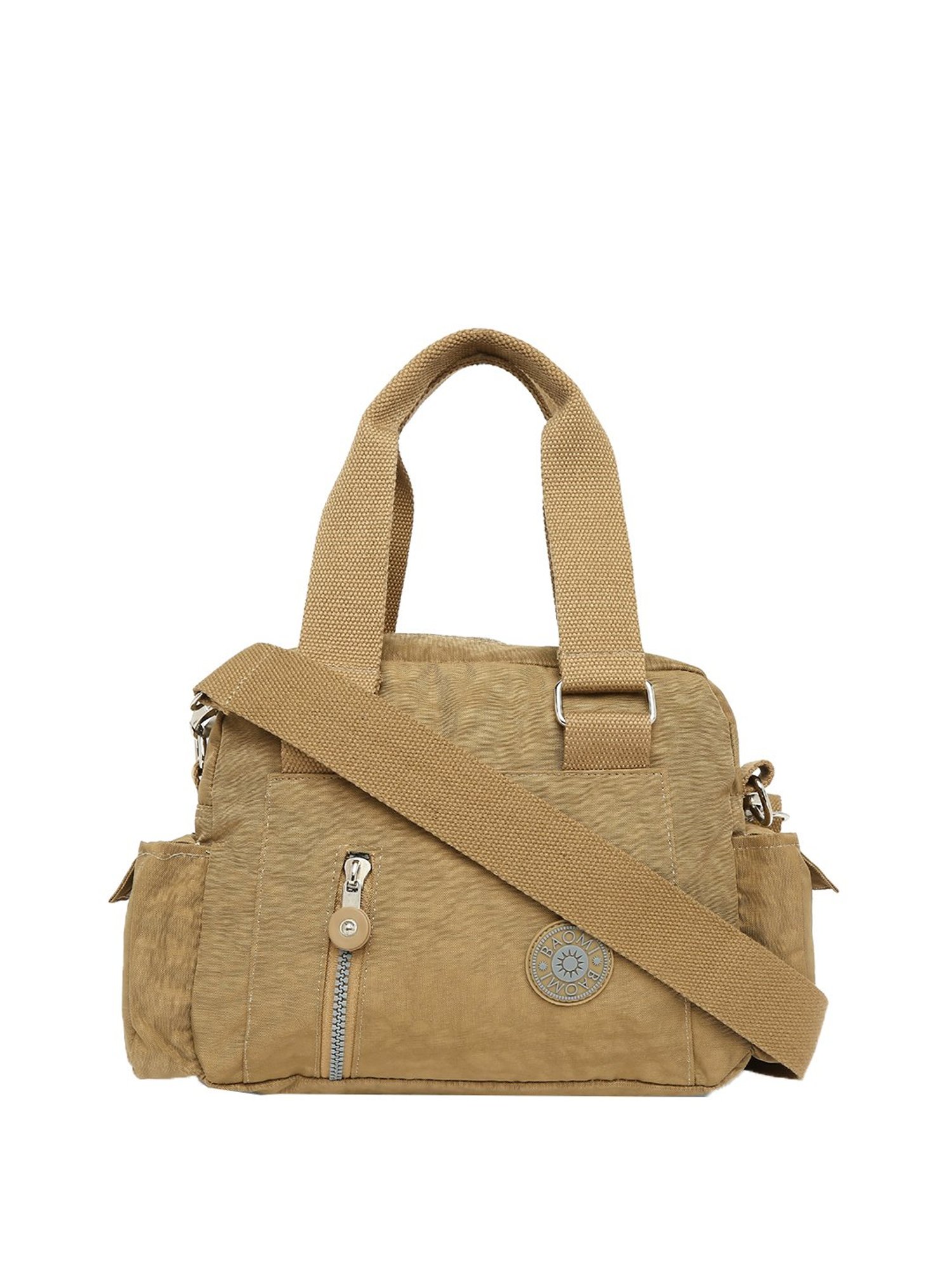 Baomi Beige Solid Medium Handbag