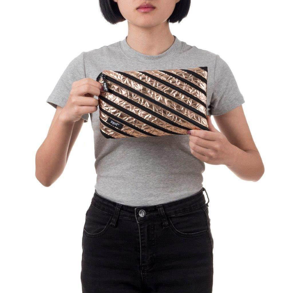 ZIPIT Metallic Big Pencil Case/Cosmetic Makeup Bag, Rose Gold