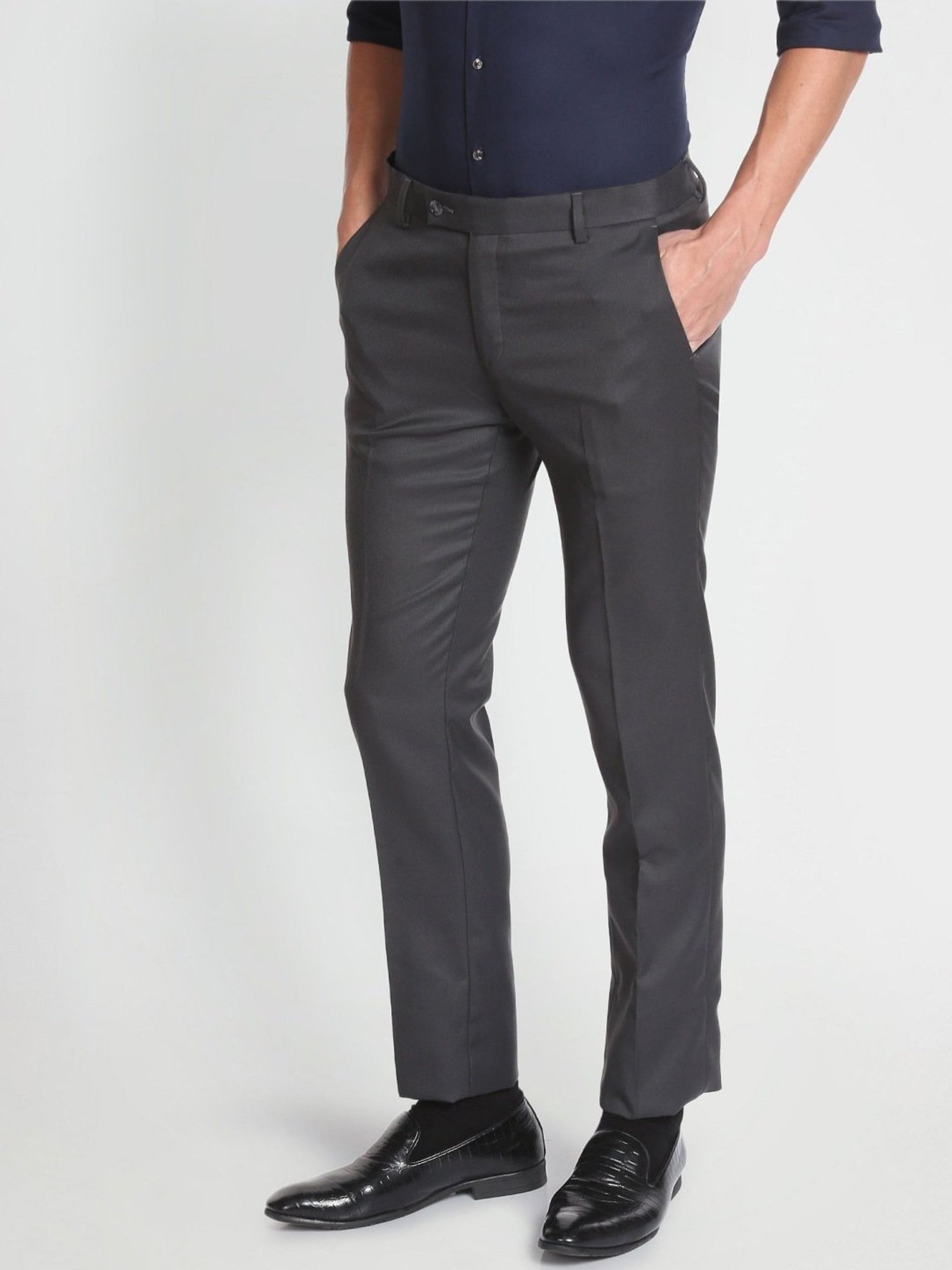 Arrow Grey Regular Fit Self Pattern Trousers