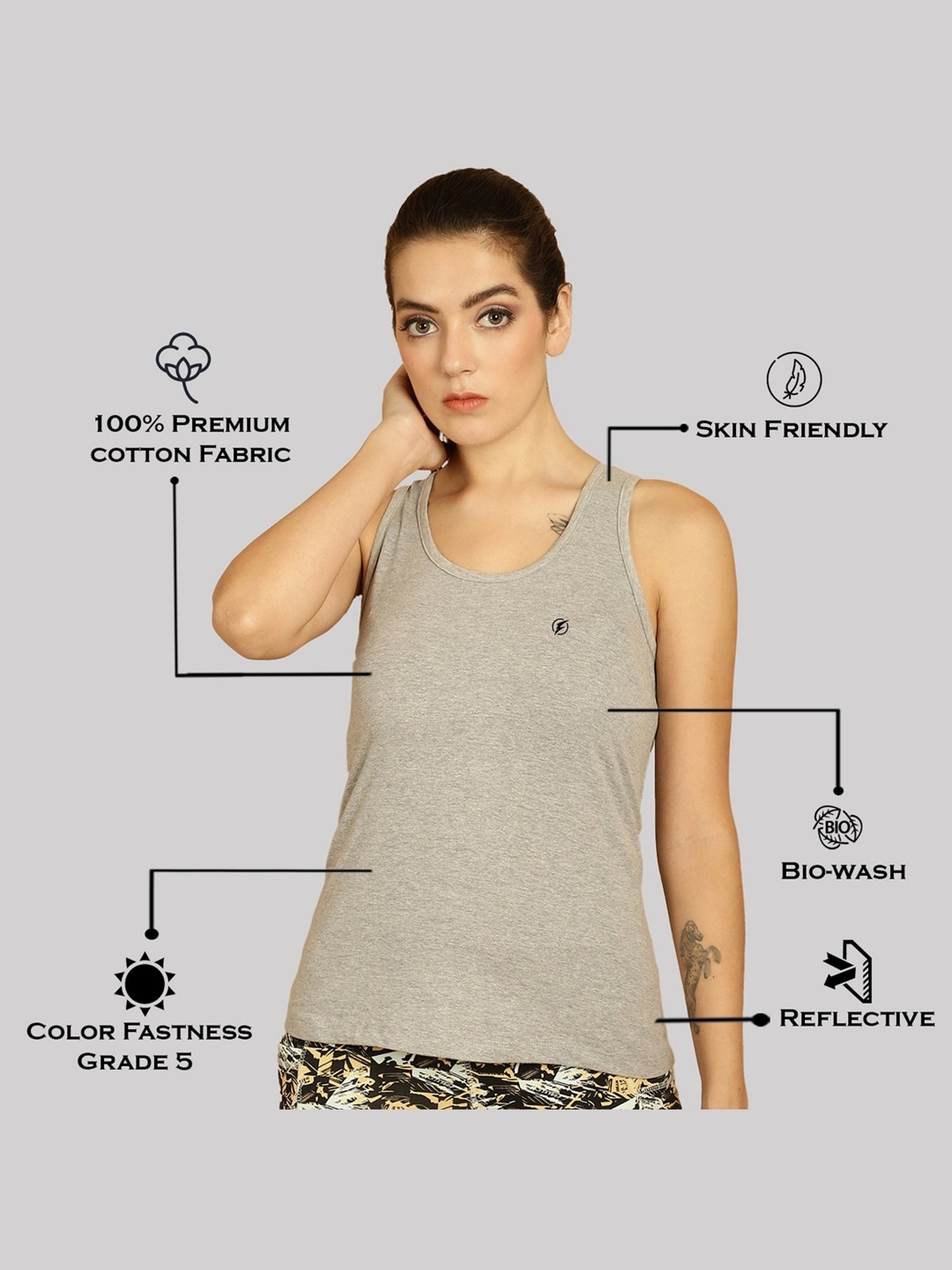 Friskers Grey Cotton Sports Tank Top - Pack Of 2