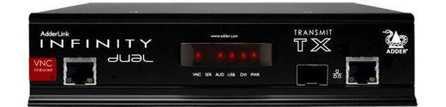 AdderLink INFINITY Dual Transmitter with built-in RealVNC - Dual head or Dual Link DVI, USB and audio extension over Gigabit ethernet or Fiber. ALIF2112T-US