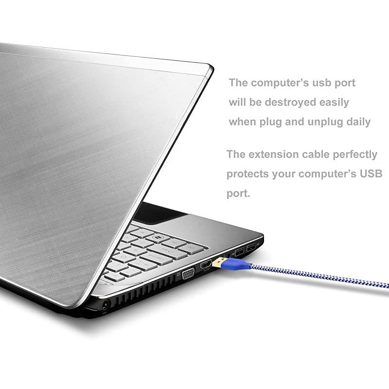 USB Extension,  2 Pack 6 FT Braided USB Extension Cord Data Transfer Extender Cable Type A Male to A Female Compatible for Keyboard, Mouse, Flash Drive, Hard Drive, Game Controller (White Blue)