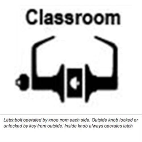 Maxtech, LKLE13015-3, Bright Brass US3, Classroom, Office Vestibule, Passage Always Open OR Storeroom Always Locked,  Grade 2 Commercial Cylindrical ADA Angled Lever Lockset