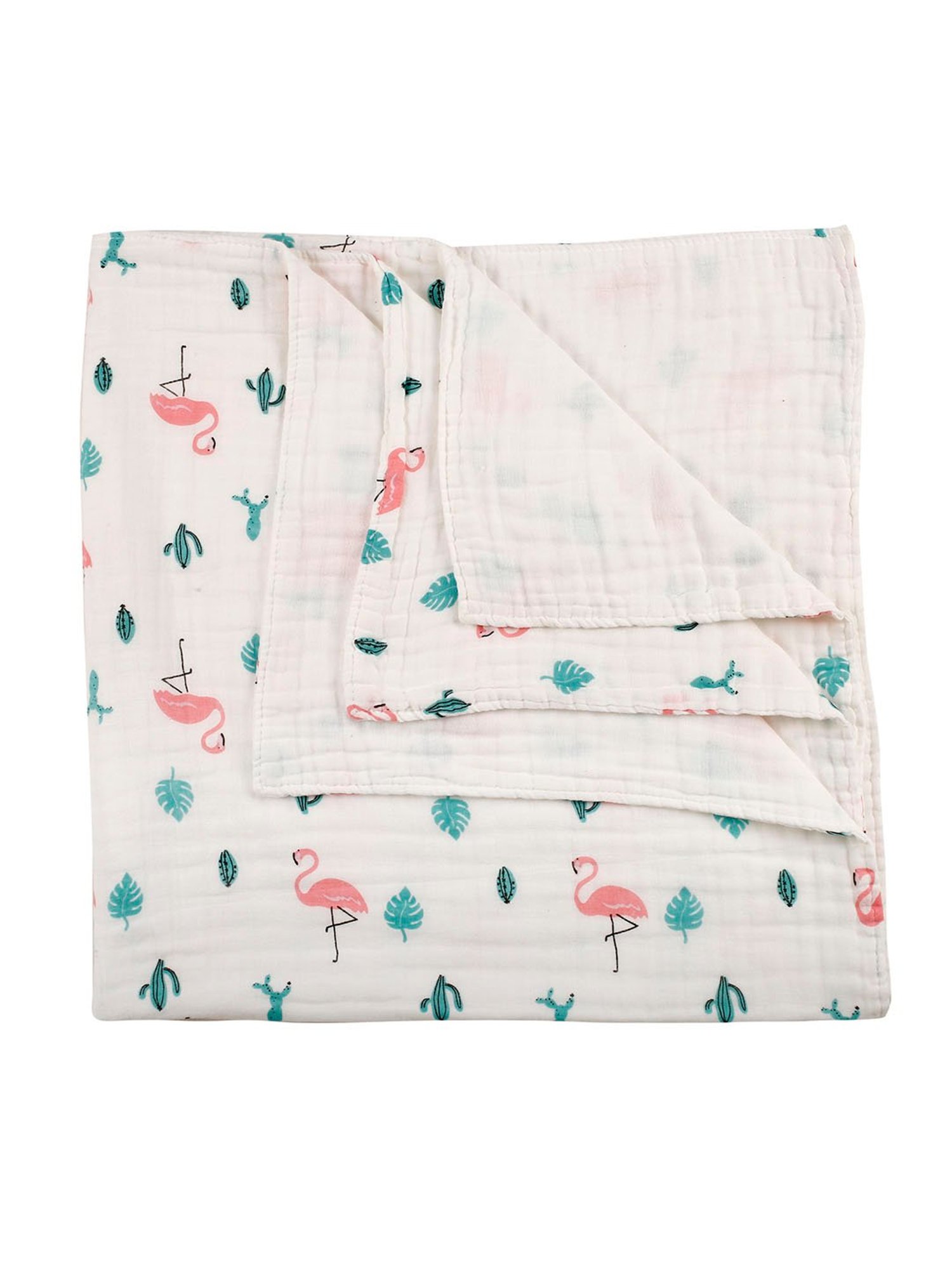 Baby Moo Flamingo White Muslin Blanket