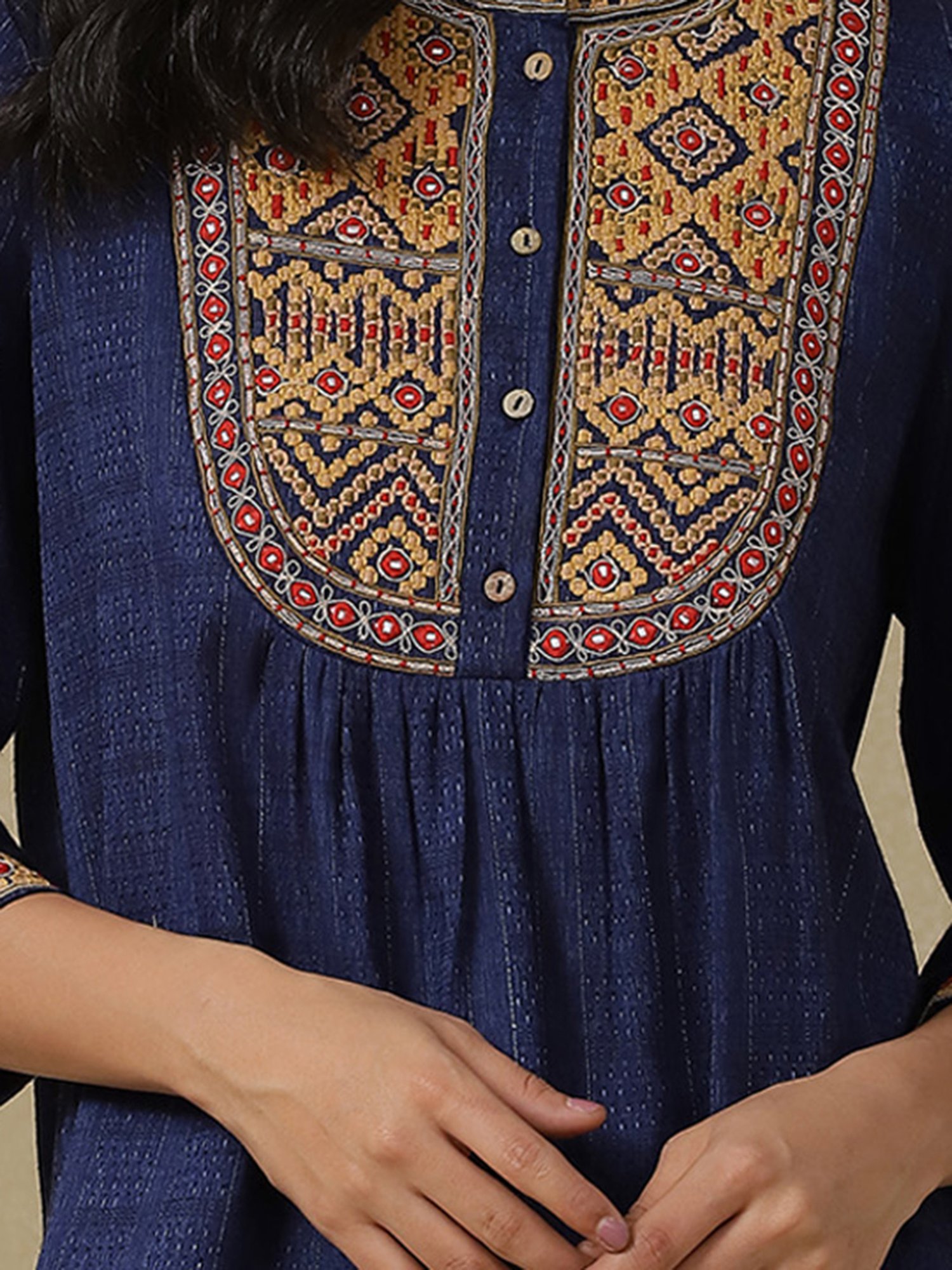 aarke Ritu Kumar Navy Embroidered Top