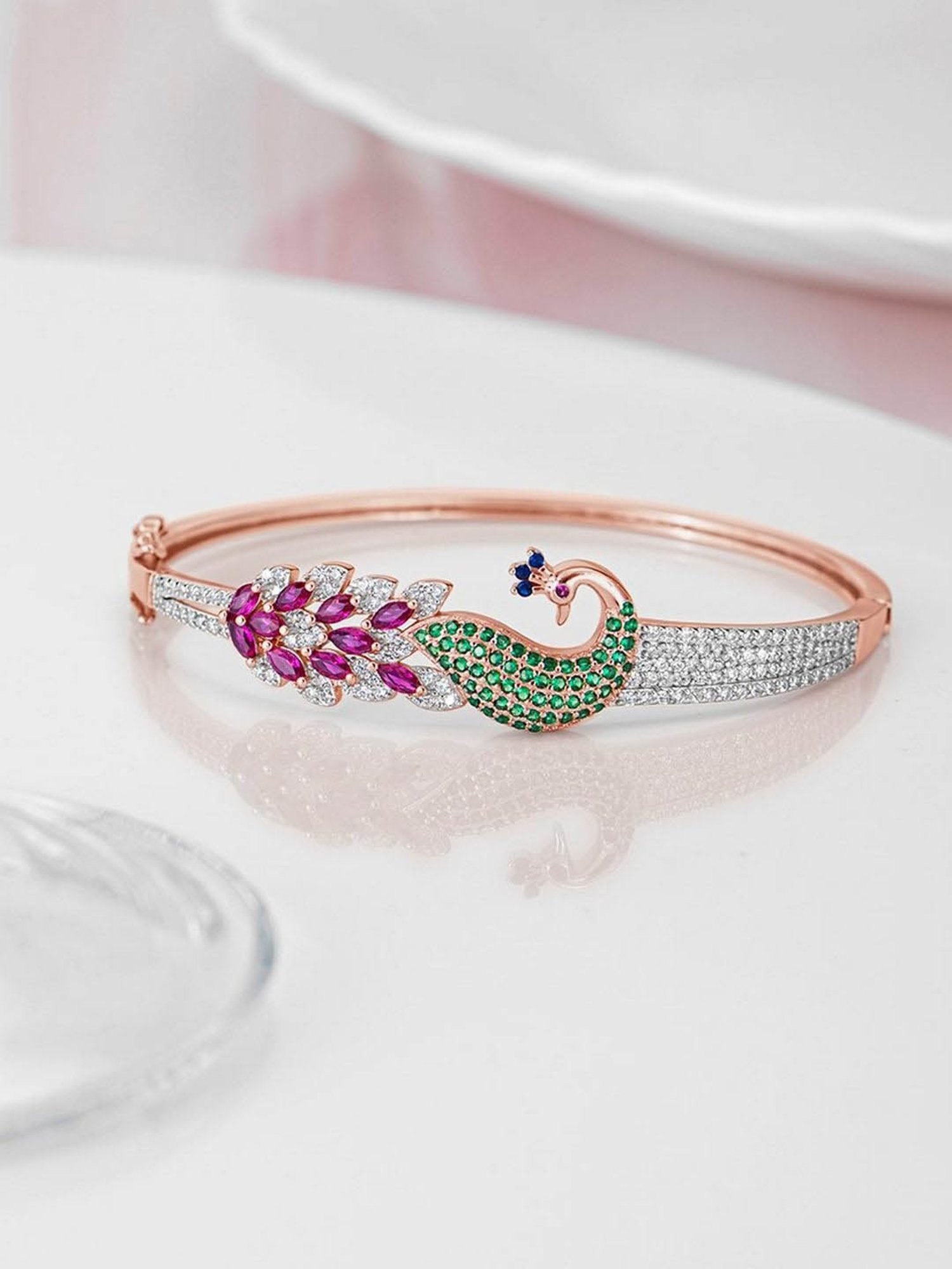 Zavya 925 Silver Peacock CZ Bracelet for Women