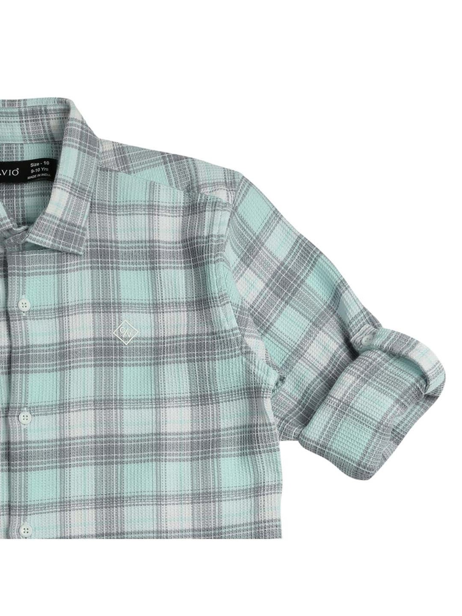 Cavio Kids Blue & Grey Cotton Chequered Full Sleeves Shirt