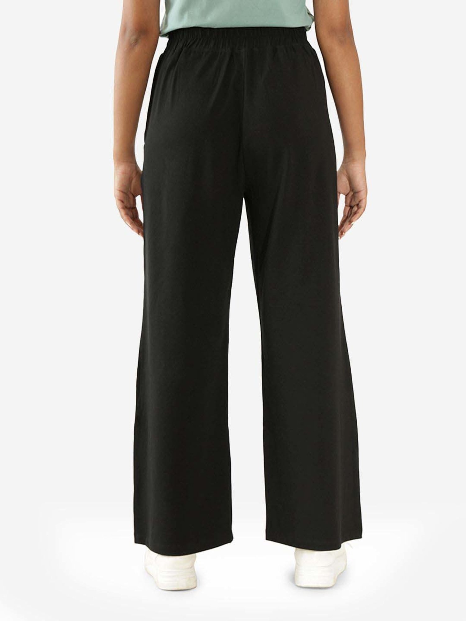 BlissClub Black Cotton Wide Leg Trousers