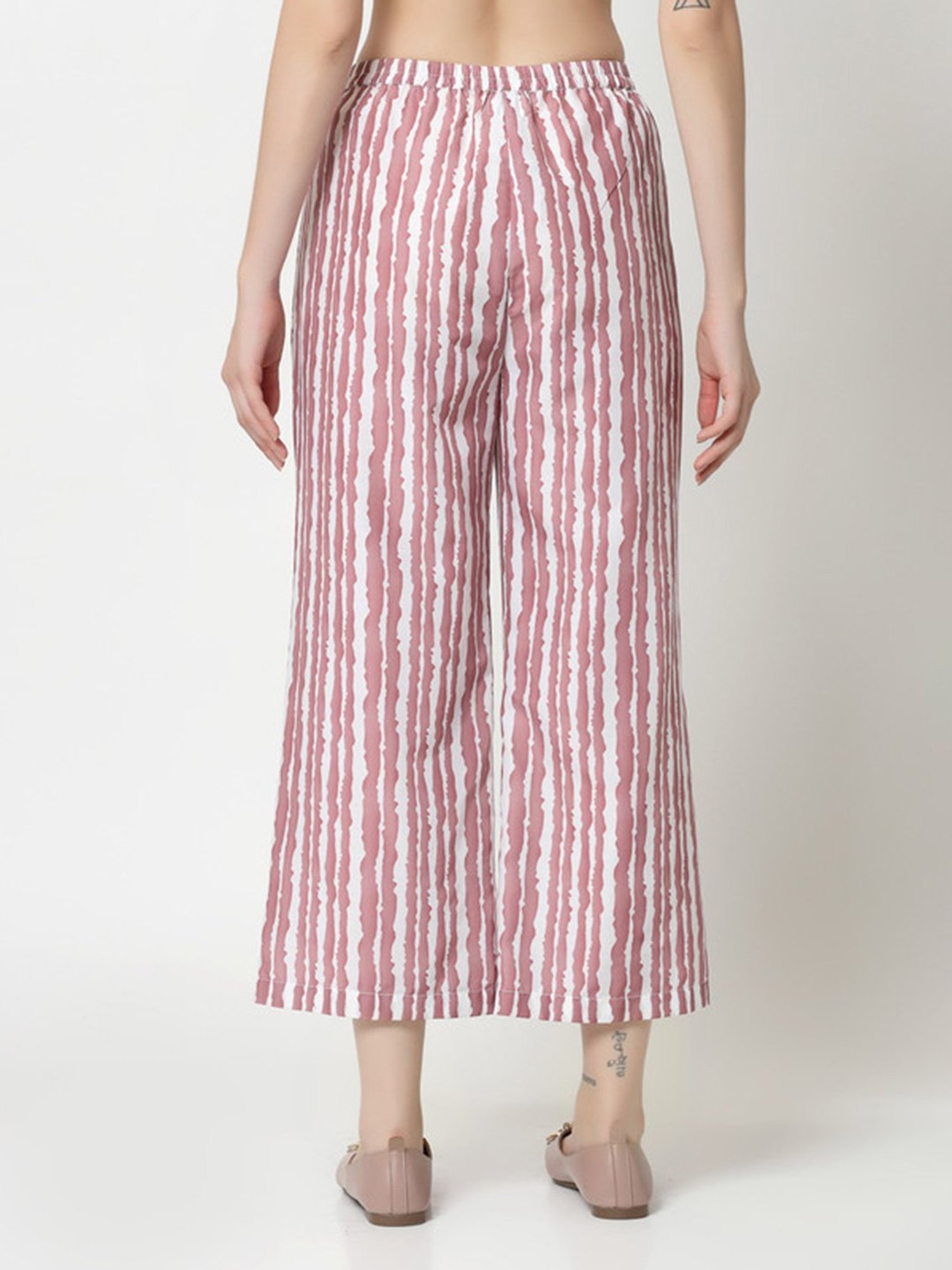 Office & You Pink Striped Regular Fit Mid Rise Palazzos