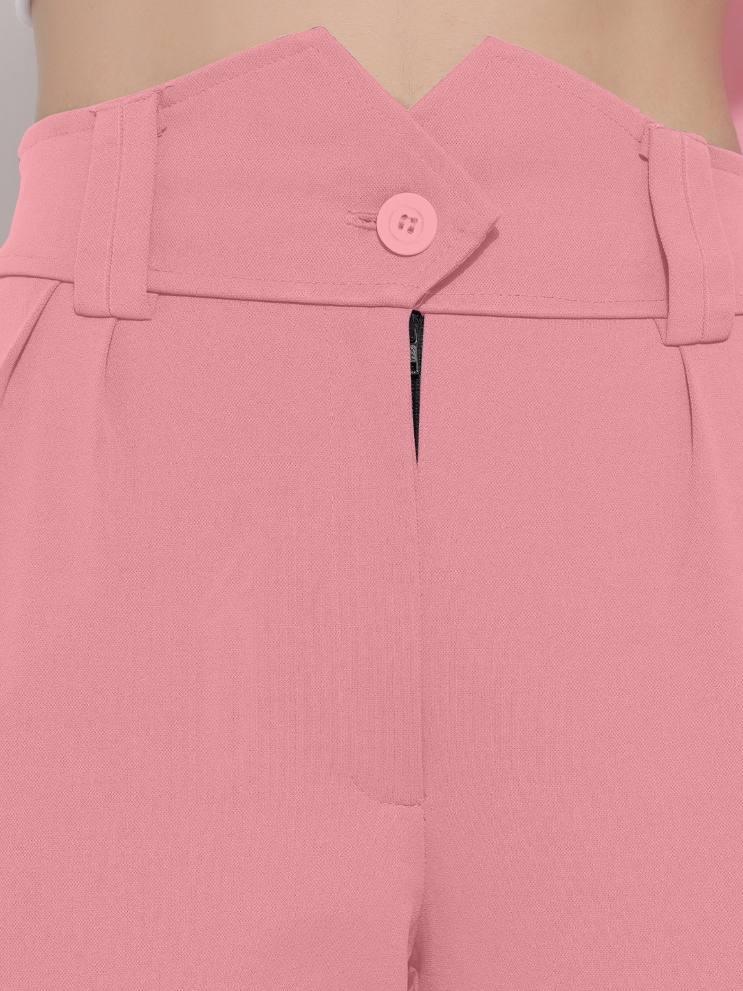 FITHUB Peach Regular Fit High Rise Trousers