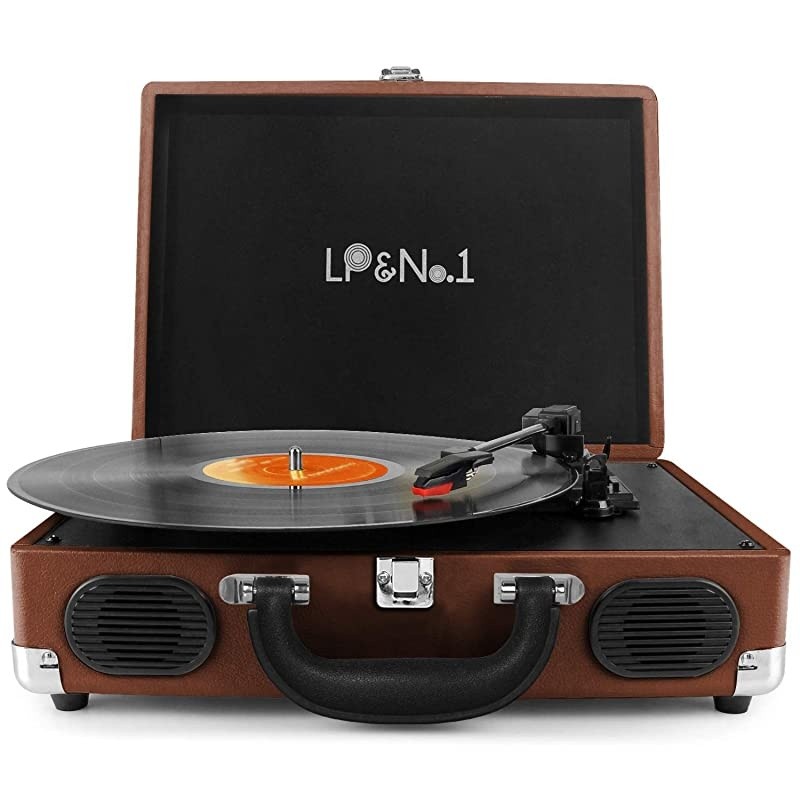 Portable Suitcase Turntable with Stereo Speaker3 Speeds BeltDrive Vinyl Record Player Black