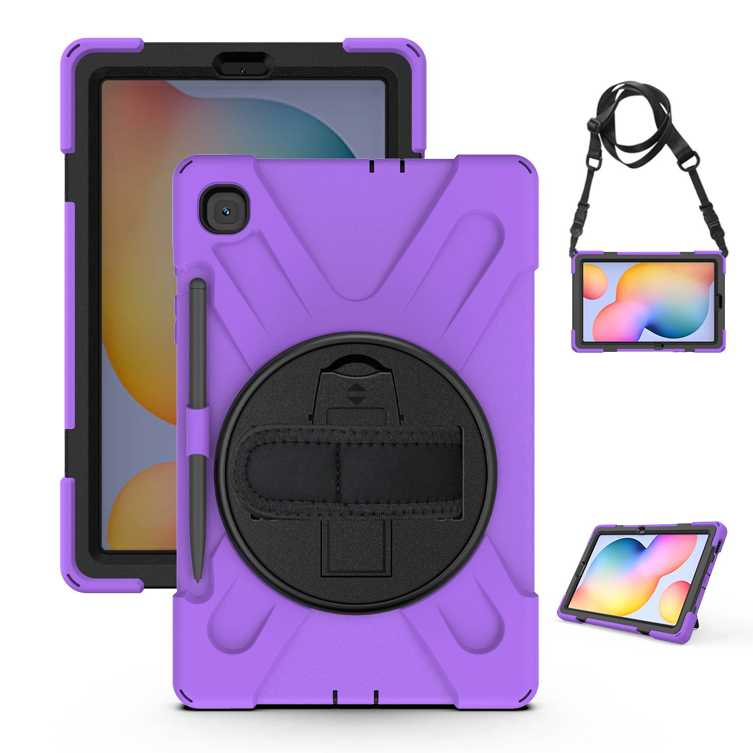 Galaxy Tab S6 LITE 10.4 P610 Case Cover, Heavy Duty Shield, Kickstand, Handstrap, Carrying Shoulderstrap Sling For Samsung Galaxy Tab S6 Lite 10.4 P610 [Purple]