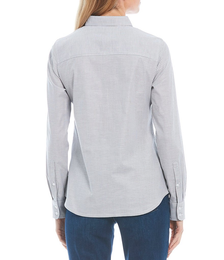 Cutter & Buck Point Collar Long Sleeve Stretch Oxford Stripe Dress Shirt