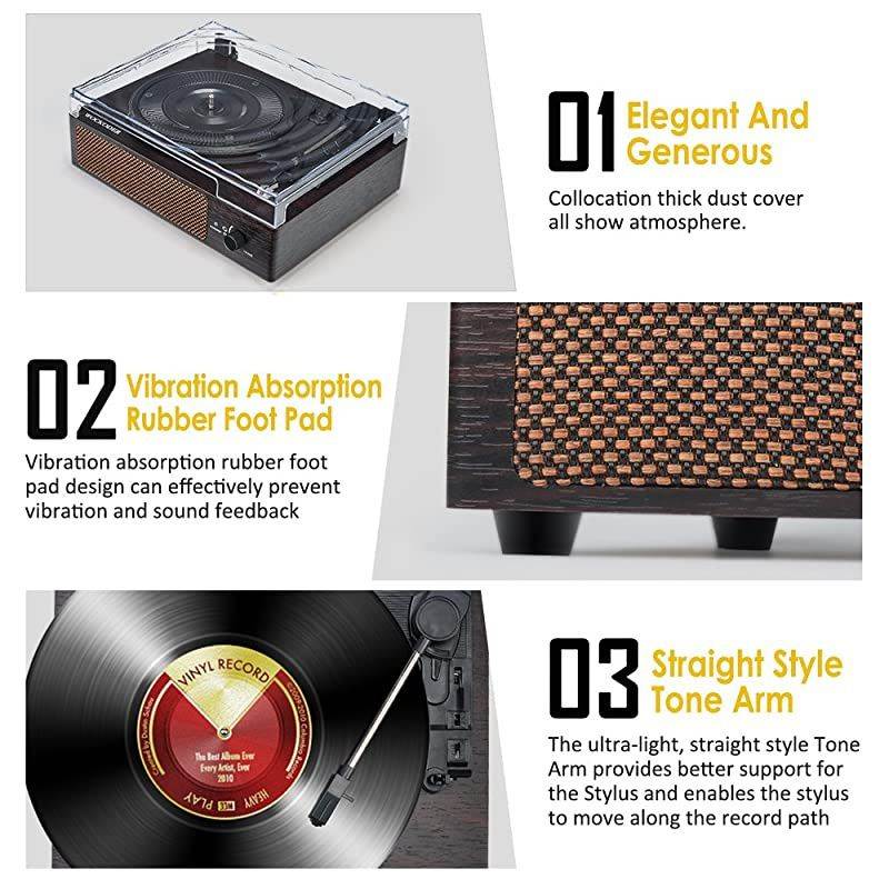 Player Turntable Wireless Portable LP Phonograph with Built in Stereo Speakers 3Speed BeltDrive Turntable Vinyl Player with Speakers