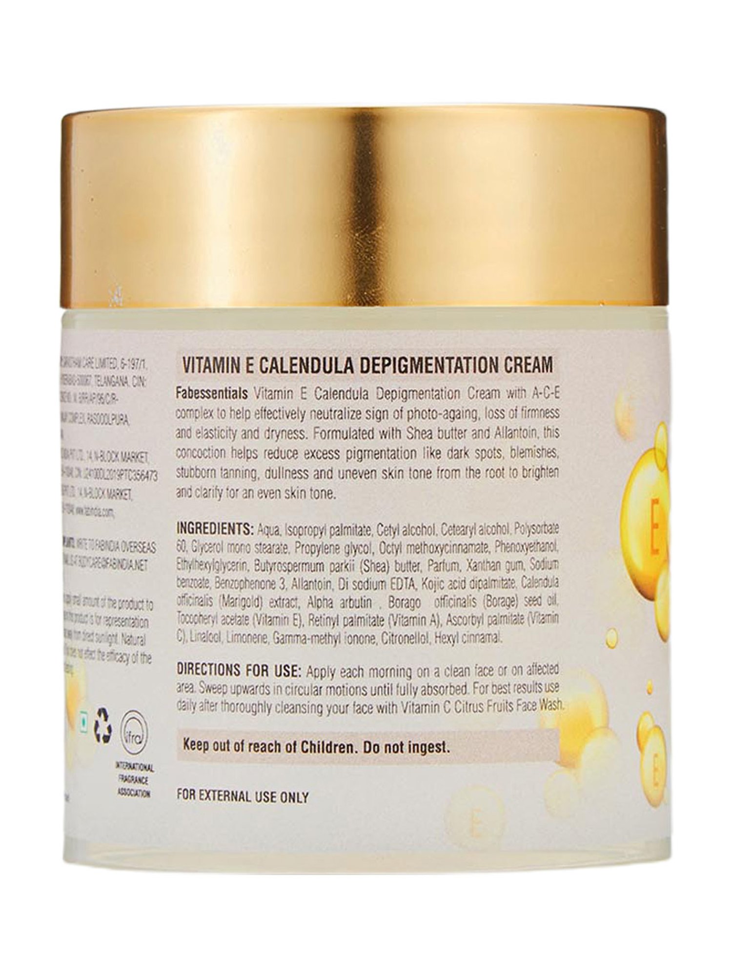 Fabessentials Vitamin E, Calendula & Depigmentation Cream - 100 gm