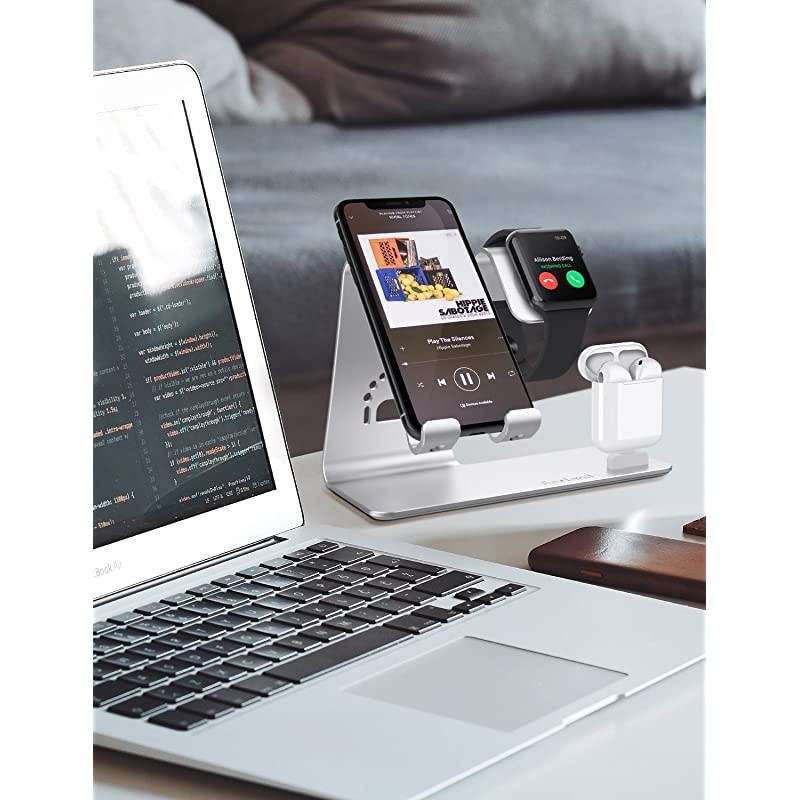 3 in 1 Apple iWatch Stand Airpods Charger Dock Phone Desktop Tablet Holder for Airpods Apple Watch iPhone X8 Plus8 7 Plus iPad SilverPatenting Airpods Charging Case NOT Included