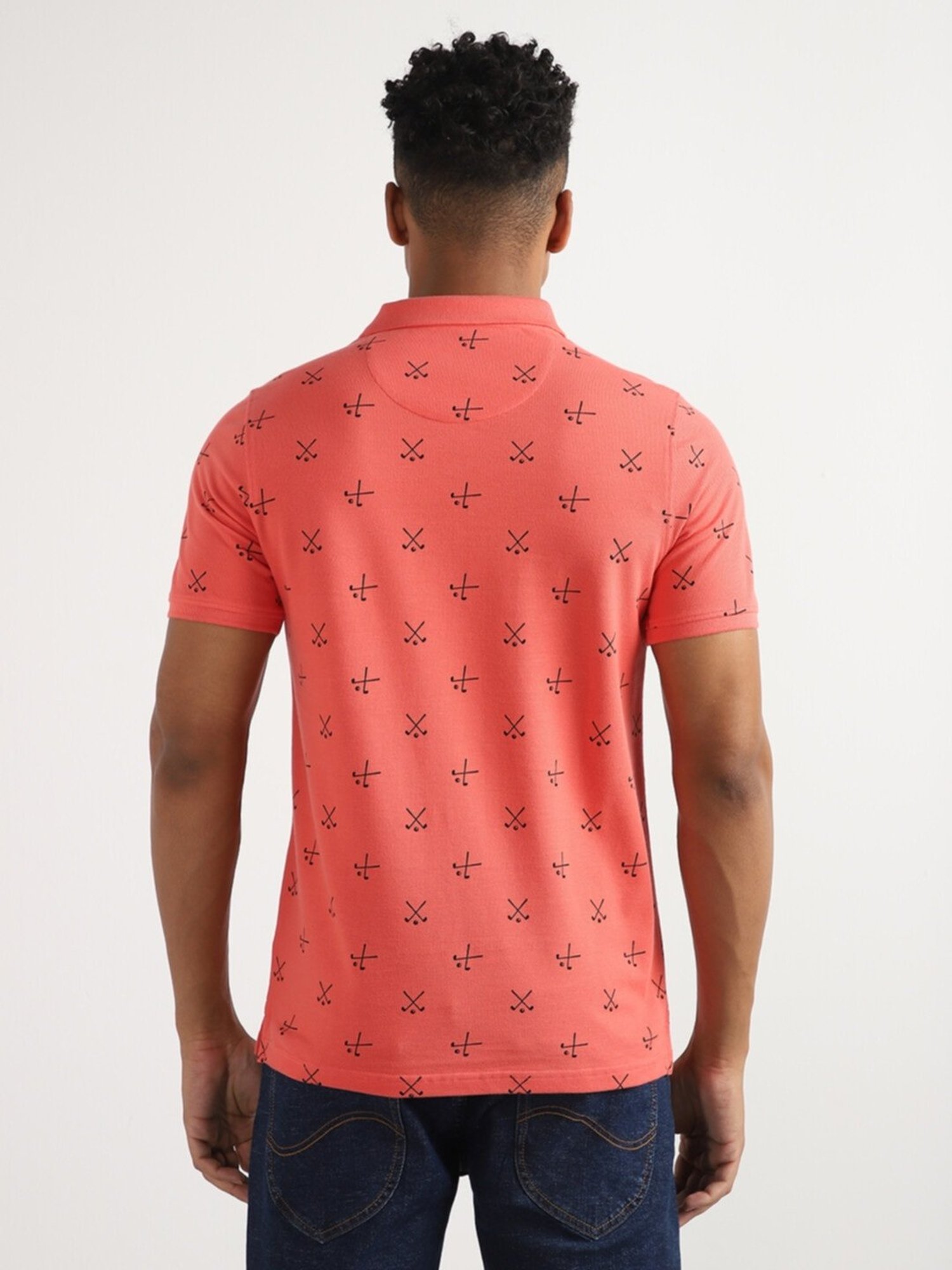 Lee Shiny Pink Cotton Slim Fit Printed Polo T-Shirt