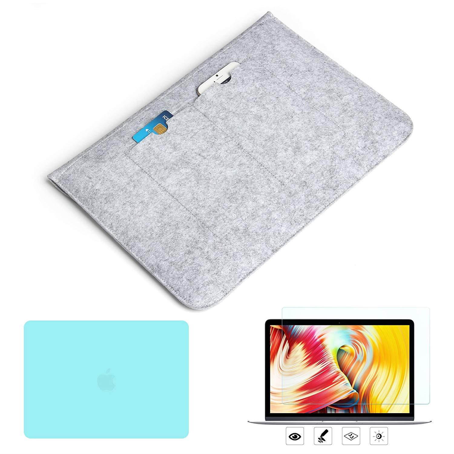 MacBook Pro 13"(2016 & 2017 Version) Hardshell Case & Felt Sleeve[5 in 1 Bundle] with Screen Protector,Keyboard Cover & Dust Plug for MacBook Pro 13" with/without Touch Bar A1706/A1708 - Turquoise