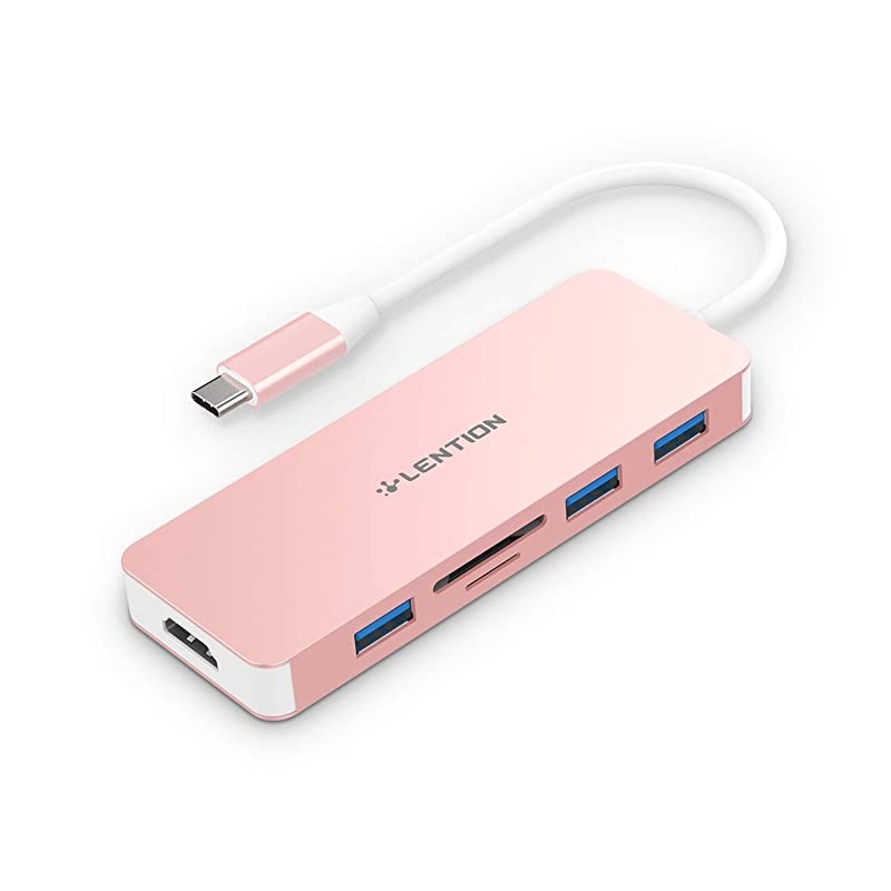 USB C Hub with 4K HDMI, 3 USB 3.0, SD/Micro SD Card Reader Compatible 2020-2016 MacBook Pro 13/15/16, New Mac Air/Surface, Chromebook, Multi-Port Adapter (CB-C18, Rose Gold)