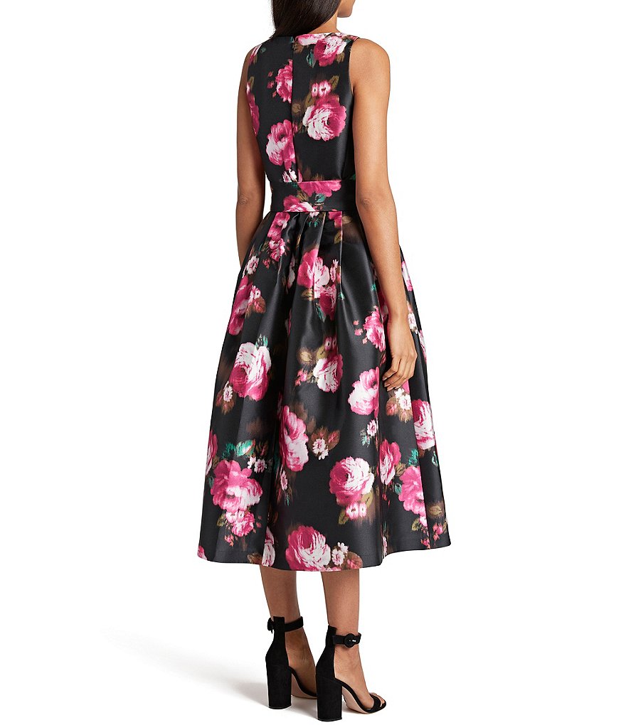 Tahari ASL Sleeveless Floral V-Neck A-Line Dress