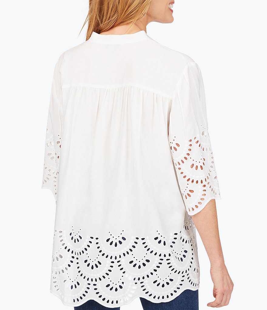 Foxcroft Bailey 3/4 Sleeve Scallop Detailed Tunic