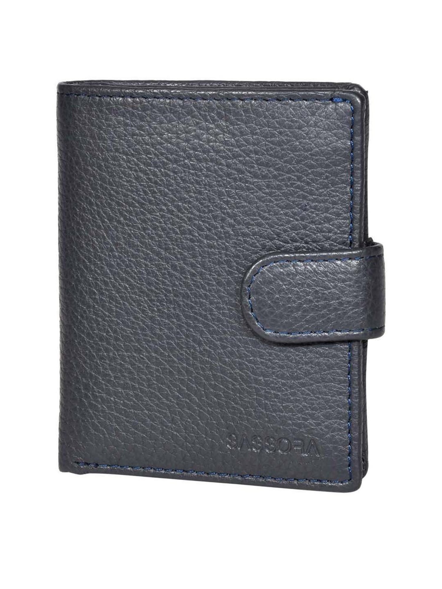 SASSORA Navy Casual Leather Bi-Fold Wallet for Men