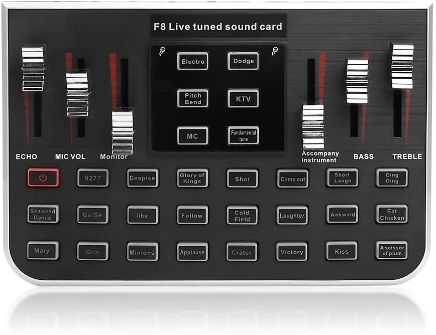 F8 Live Sound Card Voice Changer, Portable Mobile Phone Computer Live Broadcast Karaoke With 4 Variants Tones, 23 Special Effects and 12 Kinds of Electronic Sound Mixers Sound Card Live