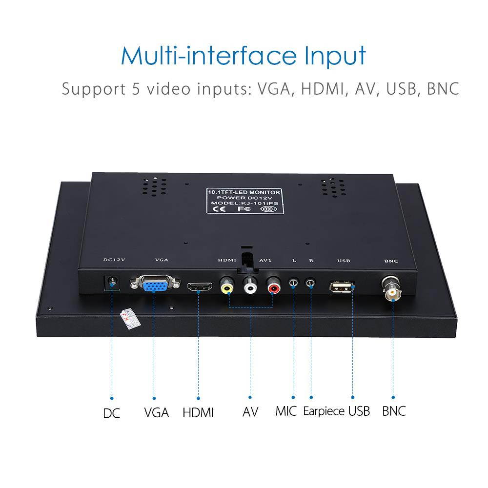 Eyoyo 10" IPS LED Screen HD 1280*800 VGA AV HDMI LCD Monitor for Home CCTV Camera DVD PC FPV