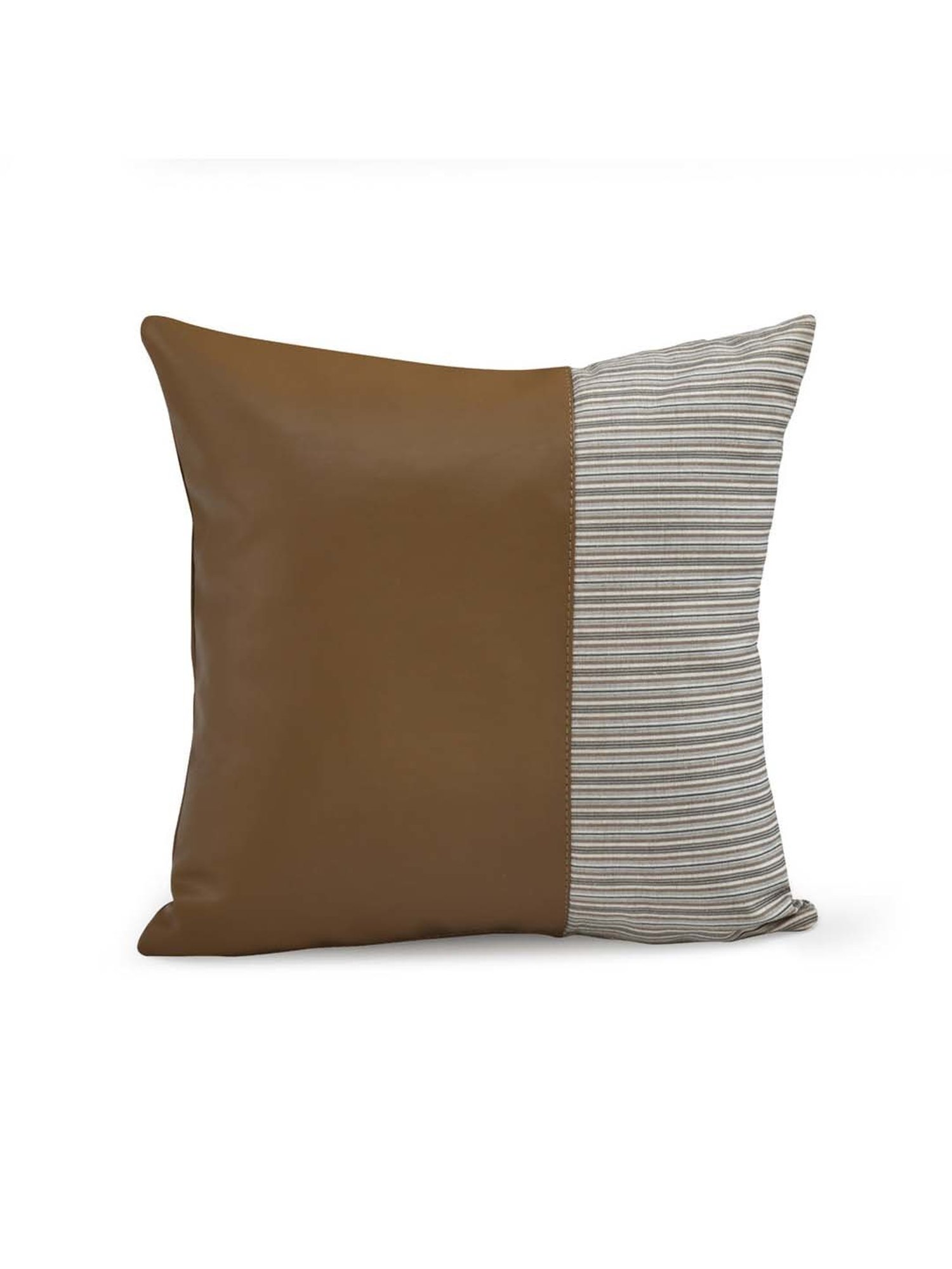 @home Beige Leather Cushion Cover With Zipper