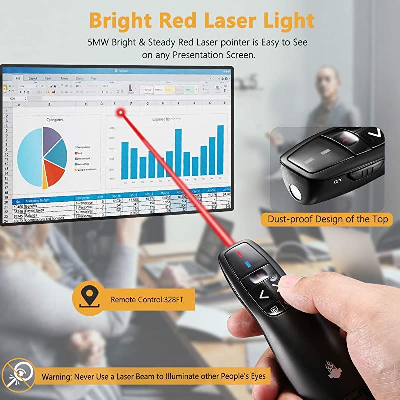 Clicker Remote Laser Pointer Wireless USB Presenter Slideshow PowerPoint Clicker Compatible with Win10 MAC Support PPT Keynote Google Slides