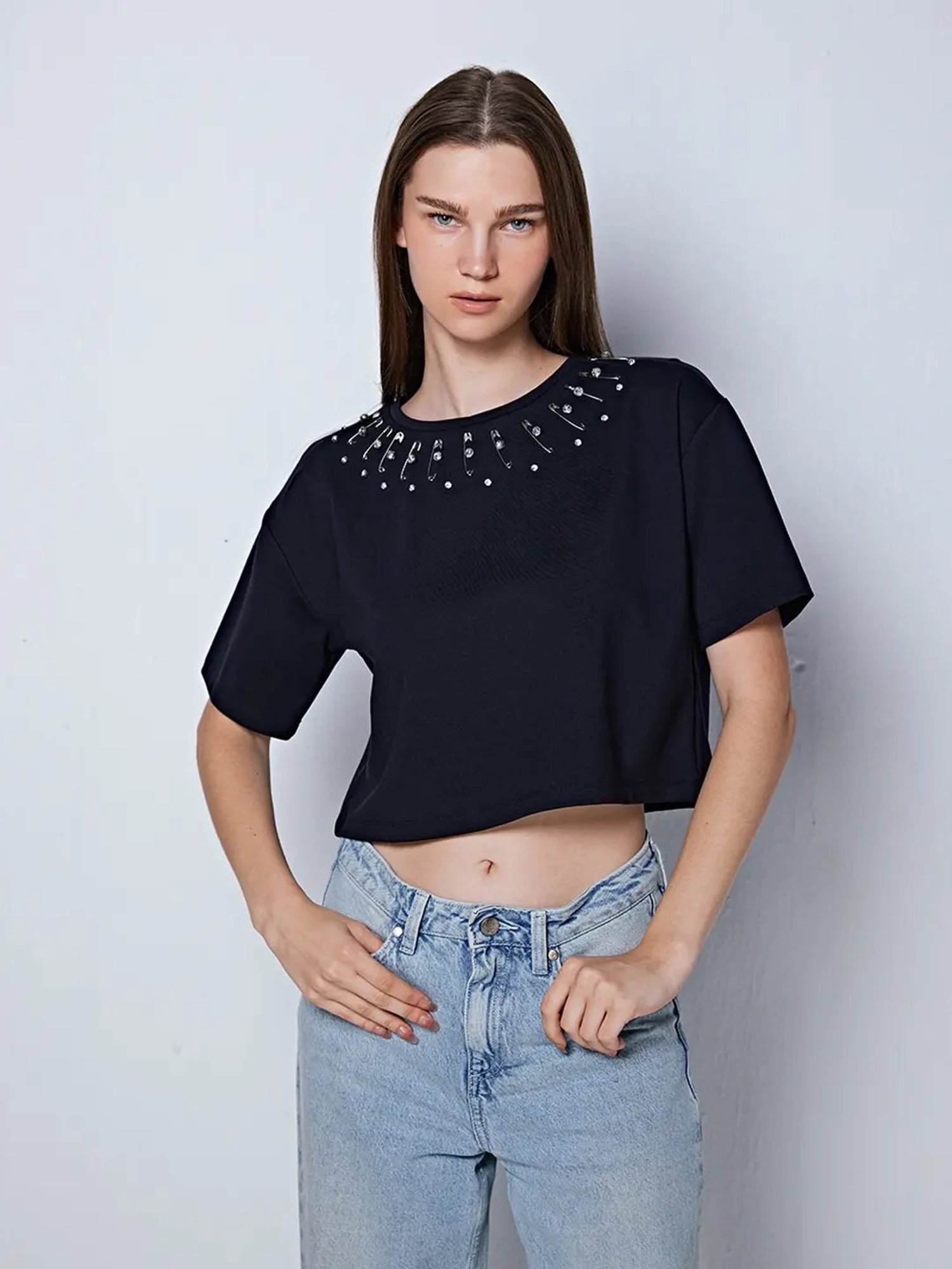 Cover Story Black Embellished T-Shirt