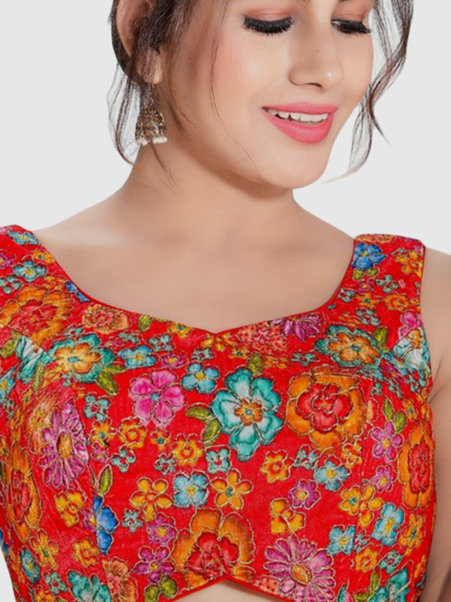 Salwar Studio Red Embroidered Readymade Blouse