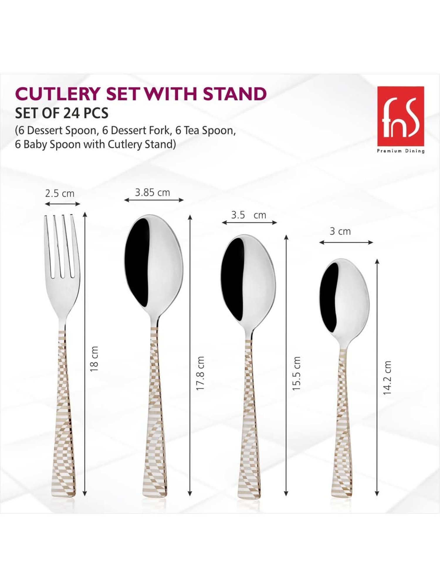 FnS Silver Stainless Steel Cutlery - Set of 24