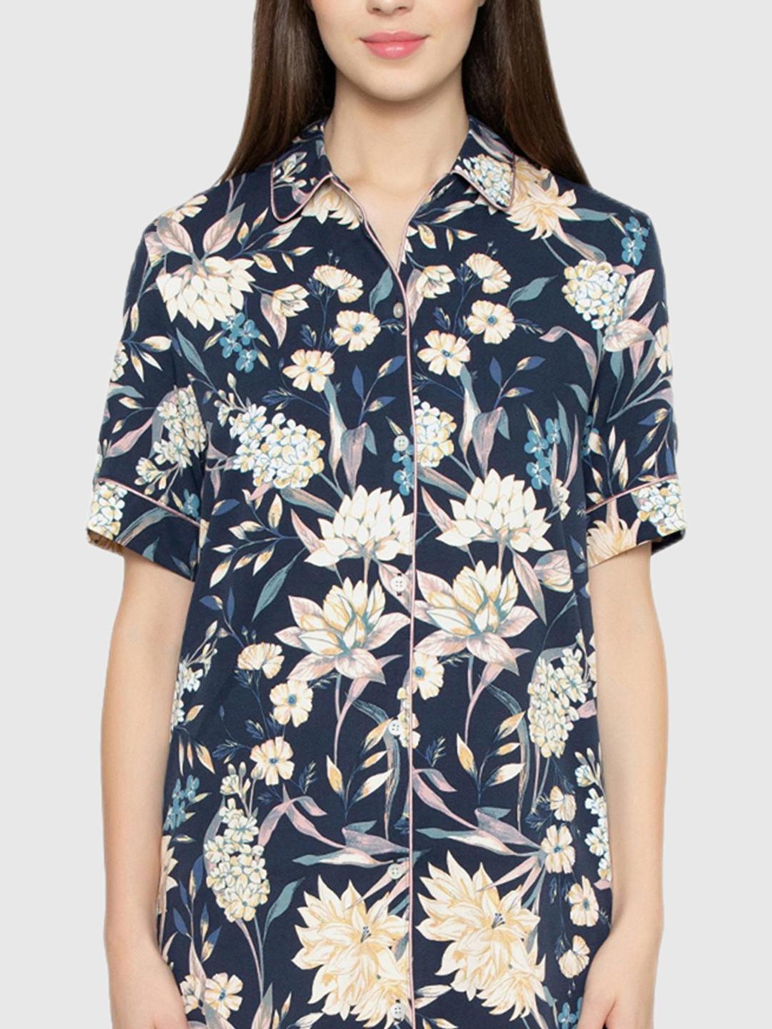 Triumph Navy Floral Print Night Dress