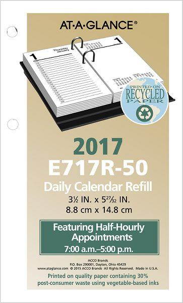 AT-A-GLANCE E717R-50 Recycled Desk Calendar Refill, 3 1/2 X 6, White, 2017