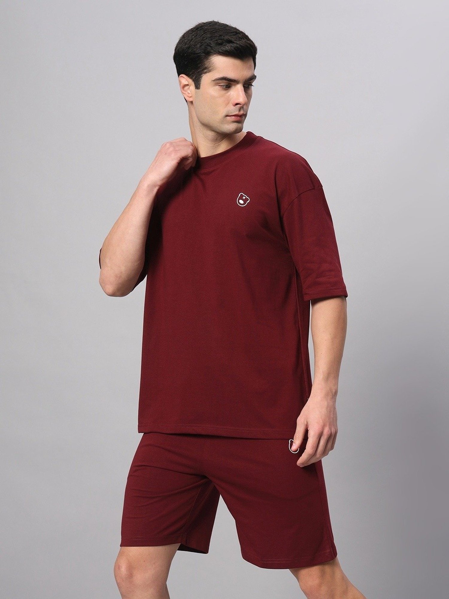 Griffel Maroon Cotton Loose Fit Co-Ord Set