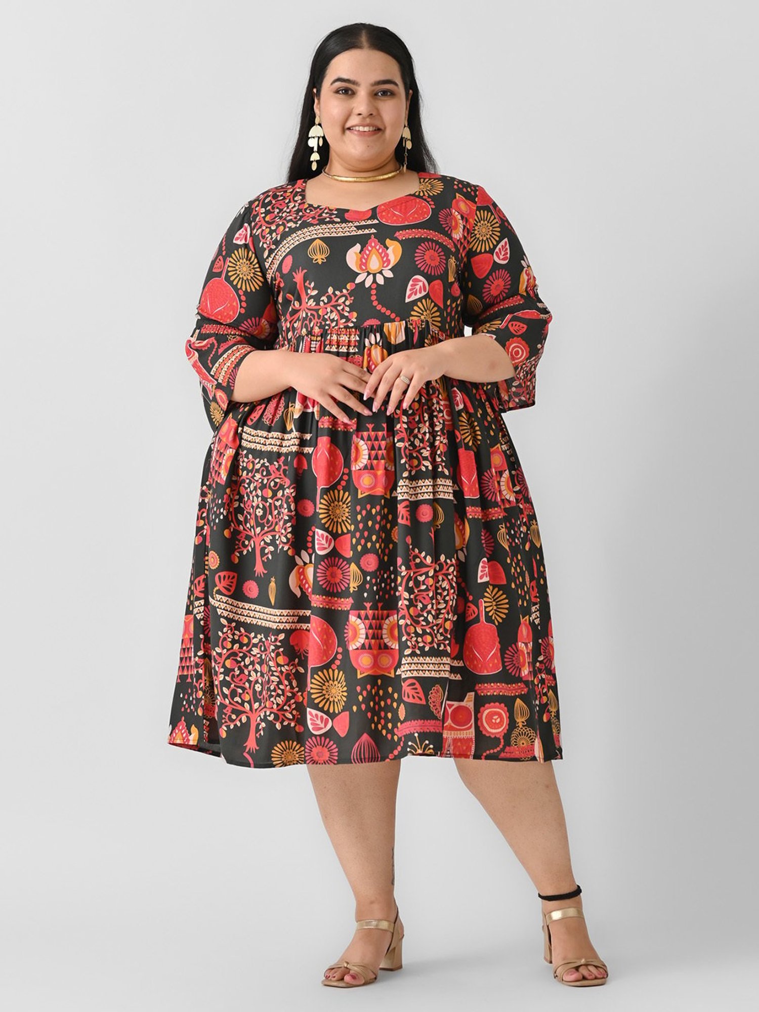 Rustorange Multicolor Printed Ethnic Dress