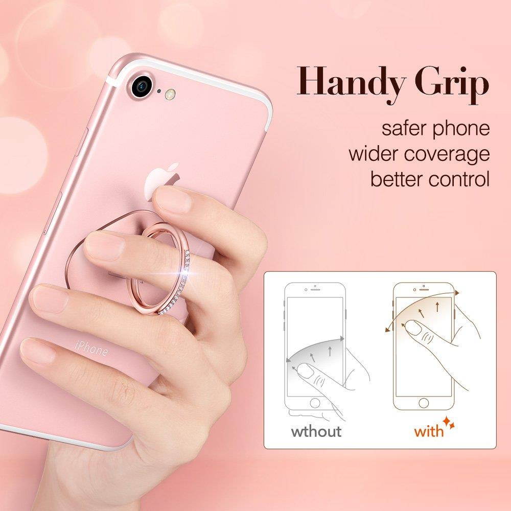 ESR Phone Ring Stand with Bling Crystals, 360&deg; Rotation Ring Holder Finger Grip [Washable] [Removable] Universal Zinc Alloy Kickstand for iPhone 7 7 Plus 6s Galaxy S8 S7 Edge- Rose Gold