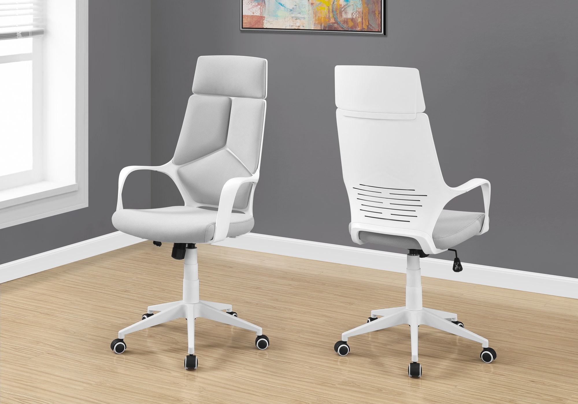 Monarch Specialties Contemporary Grey Fabric Upholstered High Back Executive Office Chair - White