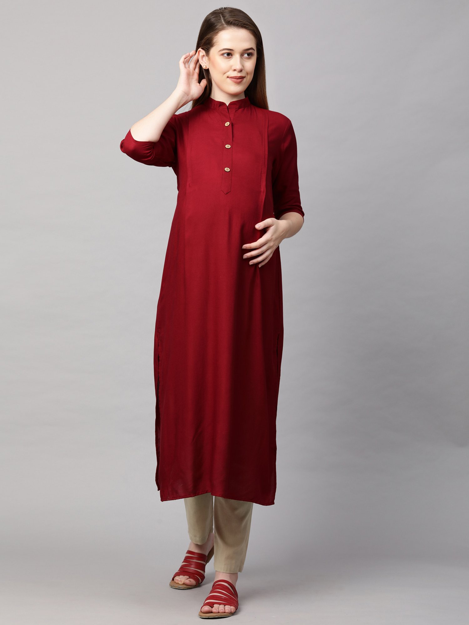 MomToBe Maroon Regular Fit Maternity Kurta