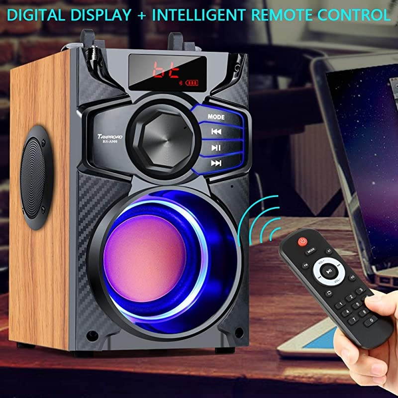 Bluetooth Speaker Subwoofer Heavy Bass Wireless Outdoor Party Speaker MP3 Player Line in Speakers Support Remote Control FM Radio TF Card LCD Display for Home Party Phone Computer PC