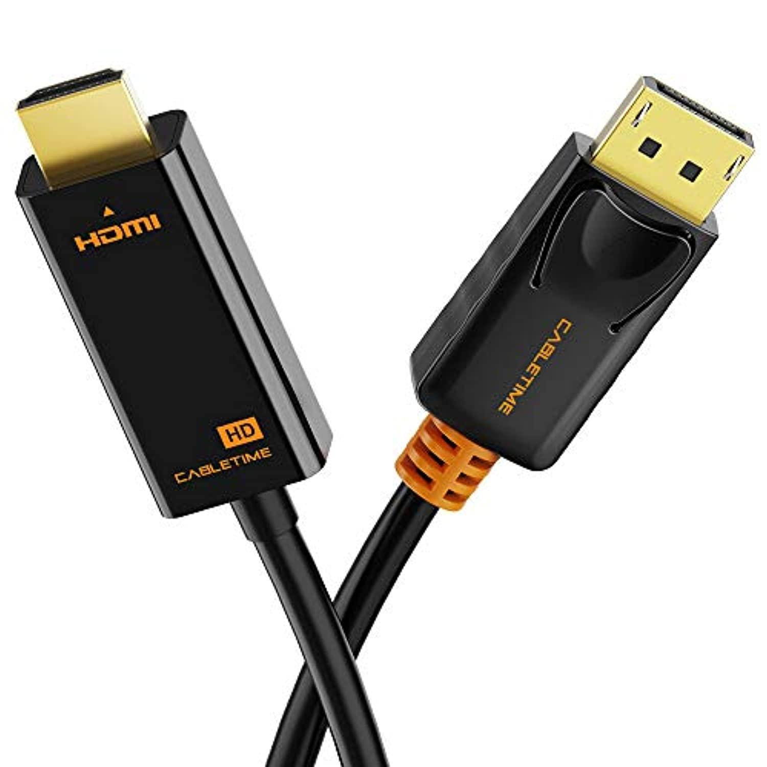 displayport to hdmi cable, cabletime 1080p 60hz dp to hdmi male to male cable compatible for lenovo dell hp display port to hdmi male connector 6ft