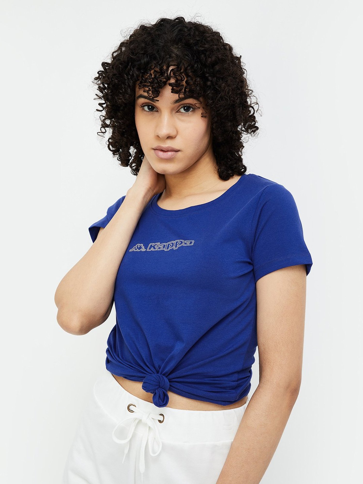 KAPPA Blue Cotton Graphic Crop T Shirt