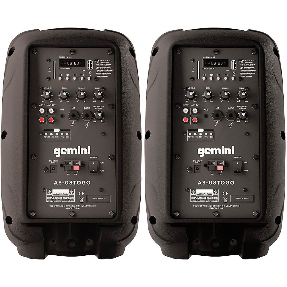 Gemini AS-08TOGO 8" Wireless Rechargeable Bluetooth Speakers (Pair)