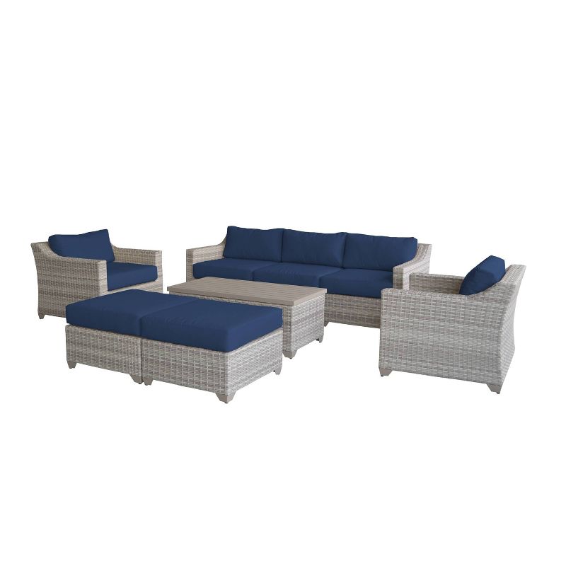 Fairmont 8pc Patio Sectional Seating Set with Club Chairs & Cushions - Navy - TK Classics